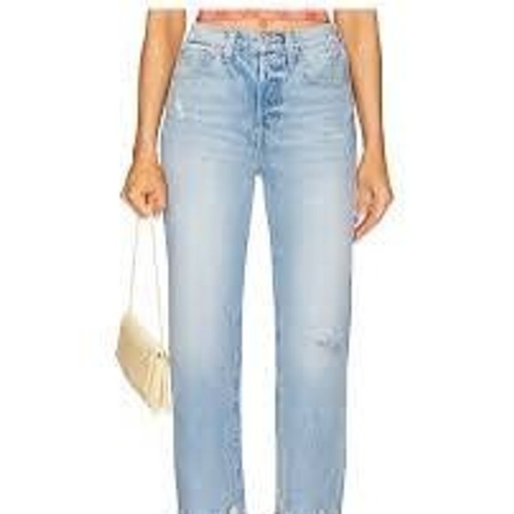 Pistola Womens Jeans 28 Light Wash Straight Leg High Rise Distressed Raw Hem